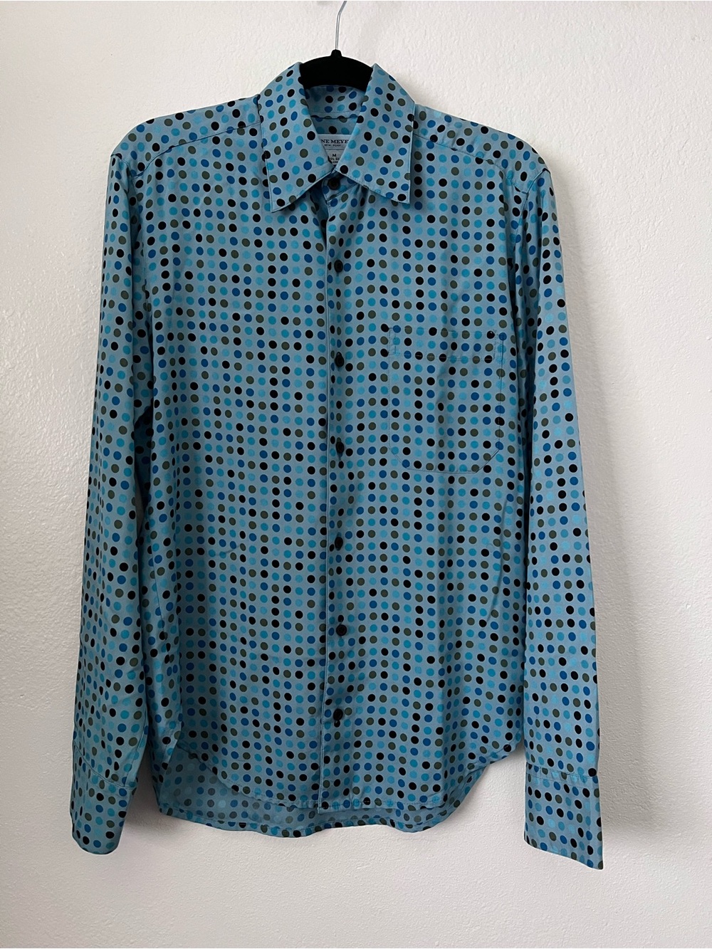 Vintage Gene Meyer Men’s Shades of Blue Polka Dot Long Sleeve Shirt Size M